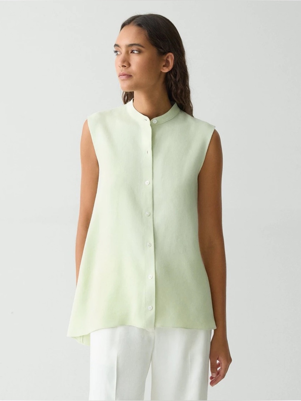 Theory Sleeveless Asymmetrical Shirt in Linen-Viscose